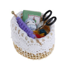 1:12 Dolls House Miniatures Accessory Knitting Tools Basket Scissors Wool Model