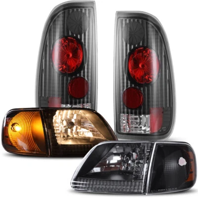 Headlights+Tail Lights Assembly Left+Right For 1997-2003 Ford F150 Black Smoked - Image 1 of 4