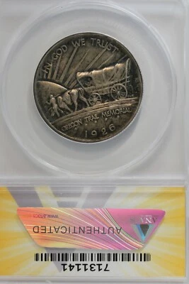 1926  .50   ANACS   AU 58   OREGON TRAIL     Classic Silver Commemorative Coin - Image 1 of 2