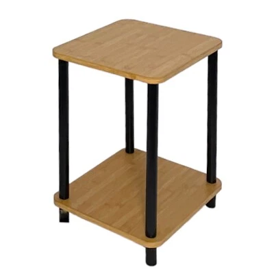 2 Tier Side Table Oak Effect Top with Black Metal Legs Coffee End Table - Image 1 of 4