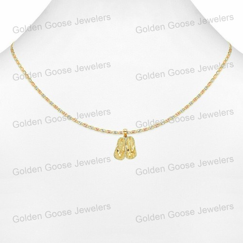 Ciondolo pantofole in vero oro giallo 14 kt taglio diamante catena Valentino