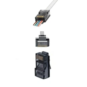 RJ45 Gray EZ Modular Plug CAT6 UTP Network Cable End Pass Through Connector Lot - Picture 1 of 6