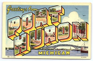Port Huron Michigan mi large letters linen unposted postcard B180 - Picture 1 of 2