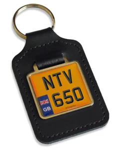 NTV 650 Reg GB Number Plate Leather Keyring for Honda NTV650 Deauville Keys - Imagen 1 de 2