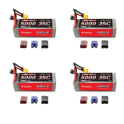 Venom 35C 4S 5000mAh 14.8V Hard Case RC LiPo Battery ROAR with UNI Plug x4 Packs - Image 1 of 3