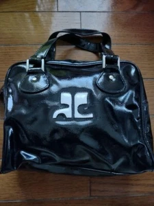 Courreges Mini Tote Bag Logo Vintage Nero Borsa a Mano Pelle Verniciata GIAPPONE - Foto 1 di 9
