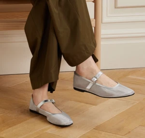 Designer BNWB Le Monde Beryl Size 39 8 AU Silver Mesh Mary Jane Women's Flats - Picture 1 of 7