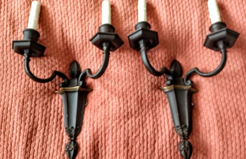 ⭐E F Caldwell Pair Bronze 19" Tall Sconces Restored/Rewired in Great Condition! Cover