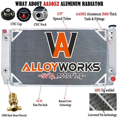 For 1994-2000 Chevy GMC C2500 C3500 K2500 3500 7.4L 3 Rows Aluminum Radiator Foto 1 de 4