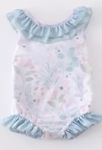 HD Toddler Girl Green Floral with Ruffle Accent 1 Piece Swimsuit Size 4T NEW - Picture 1 of 2