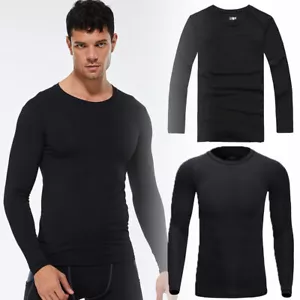 Men's Solid Color Long Sleeve Gym Sports Cycling T-Shirt Casual Bottom Shirts - Picture 1 of 22