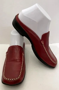Bass Tab Too Womens Flat Slip On Mules Size 7M Red Leather Whip Stitch Trim - Picture 1 of 12