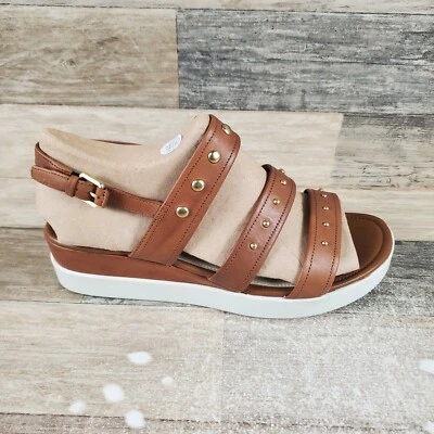 ECCO Touch Strap Plateau Womens Wedge Sandal Sz 9.5 Brown Embellished Slingback - Image 1 of 4