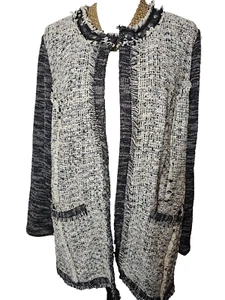 Chico's Womens 3 Long Sleeve Boucle Tweed Long Open Hang Jacket Pockets Topper - Picture 1 of 8