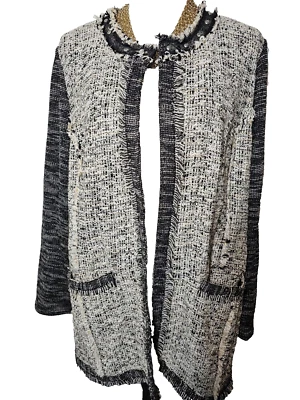 Chico's Womens 3 Long Sleeve Boucle Tweed Long Open Hang Jacket Pockets Topper - Image 1 of 4