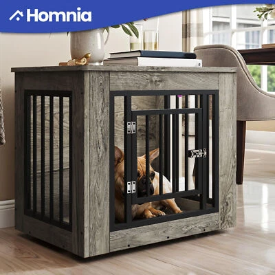 27" Dog Crate Furniture Chew Proof Iron Wood Side Table Kennel for Small Dogs - Image 1 of 4