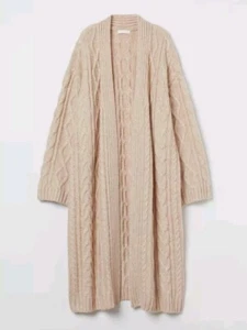 H&M HM Cable Knit LONG Cardigan Light Beige Melange THICK WELL MADE - Picture 1 of 7