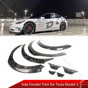 Fit For 17-23 Tesla Model 3 Wheel Fender Flare Strip Trim Forge Carbon Fiber - Foto 1 di 6