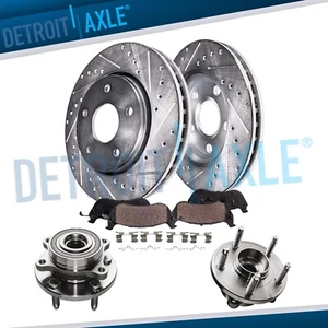 Front Drilled Brake Rotor Pad + Wheel Bearing Hubs for Ford Taurus Flex MKS MKT - Picture 1 of 7
