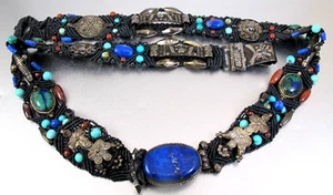 Vtg. Antique Sterling Gemstone Hand Woven Macrame Belt - Picture 1 of 14