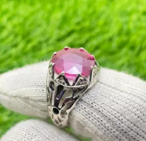 Natural BURMA RUBY Unisex Ring Real Burmese Ruby Ring 925 Sterling Silver Ring - Picture 1 of 12
