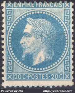 FRANCE EMPIRE LAURÉ 20c BLEU N° 29B NEUF SANS GOMME - Picture 1 of 2