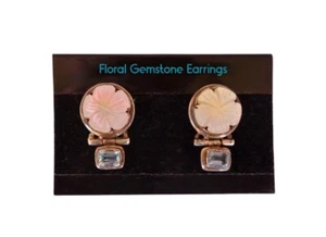Aquamarine Earrings Sterling Silver - Vintage Sterling Silver Flower Earrings - Picture 1 of 3