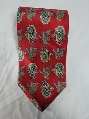 Men's Neck Tie Oleg Cassini Silk 55 x 4 Red Blue Paisley Paislies - Image 1 of 4
