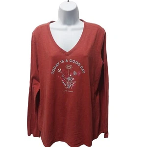 Life Is Good Langarmshirt Gr. L Today Is A Good Day rot geblümt  - Bild 1 von 4