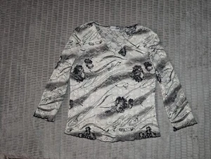 Jaipur Shirt Medium White Black VINTAGE Blouse Lace Top Floral - Picture 1 of 5
