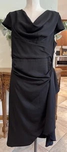 Fehaute abito tubino donna 10 nero scollo drappeggiato manica corta midi TT - Foto 1 di 9
