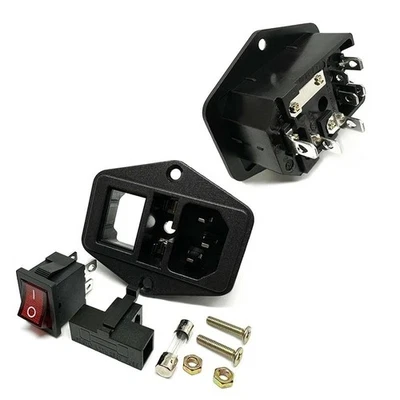 AC Power Inlet Socket Panel Mount 10A Fuse 250V Red LED Rocker Switch Module - Image 1 of 4