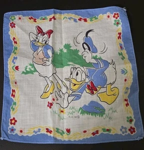 Walt Disney Daisy & Donald Duck Blue Edge Handkerchief 1940's Childsplay EUC VTG - Picture 1 of 8