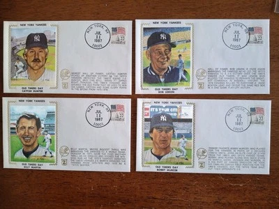 1987 US COVER  YANKEES BASEBALL OLD TIMERS GAME ZASO SILK CACHET SET OF 4 - Image 1 of 3