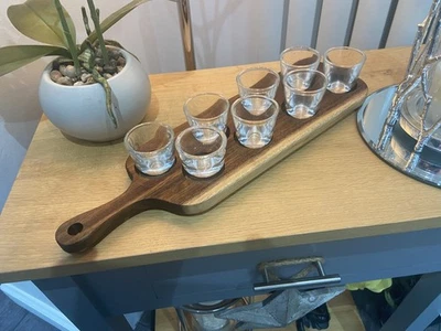 8 Shot Glass Holder in Acacia Wood-Shot Paddle Board-Shot Glass - 30ml 1oz New - Image 1 of 4