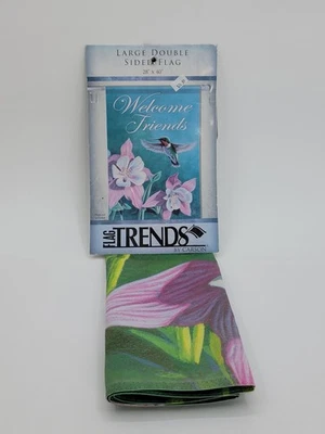 Bandera Tendencias por Carson Grande 28 x 40 Bienvenidos Amigos Colibrí Flores Pájaro Nuevo Foto 1 de 4