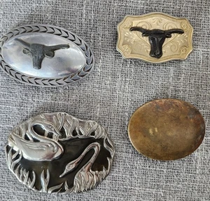 Vintage Lot Of 4 1980s Belt Buckles Longhorn Swans Copper Color - Picture 1 of 9