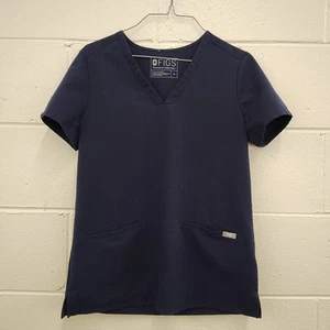 Figs Technical Collection Scrub Top V-neck Womens XS Blue Double Pocket Medical - Picture 1 of 6