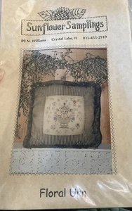 Sunflower Samplings Cross Stitch Pattern FLORAL URN  2003 Linen Thread - Picture 1 of 4