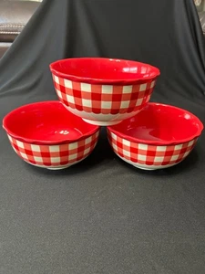 Set 3 The Pioneer Woman rot & weiß Gingham 6,5" Steinzeug Schalen EUC Bauernhaus - Bild 1 von 4