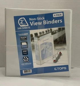 Tops 2” Locking Ring White Binders Non-Stick Clear View (Hold 540sheets) 4Pack - Picture 1 of 4