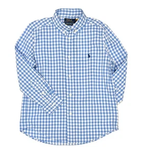 Polo Ralph Lauren Boys Long Sleeve Gingham Check Poplin Shirt Kids Sz 4 Blue - Picture 1 of 3
