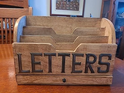 Solid Wooden Letter Box With 3 Slots And Drawer Natural Wood Color Made In India - Image 1 of 4