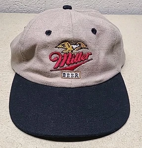 Vintage Miller High Life Beer Hat Eagle Logo KC Cap 2 Tone Black Brown Strapback - Picture 1 of 8