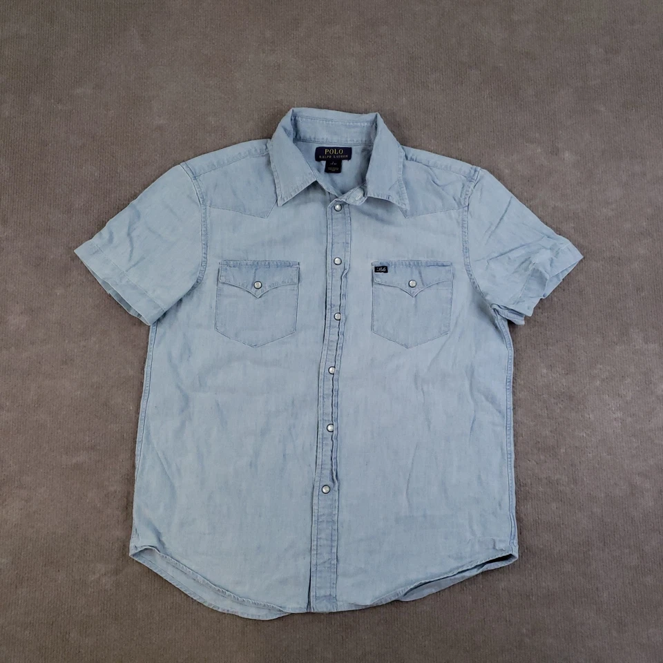 Polo Ralph Lauren Shirt Boys Large Blue Western Pearl Snap Denim Cotton - Image 1 of 4