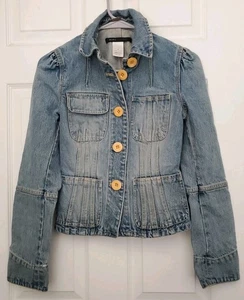 Vintage 90s MARC JACOBS Gr. 4 Blue Denim Peplum Jeansjacke Mantel Y2K - Bild 1 von 13