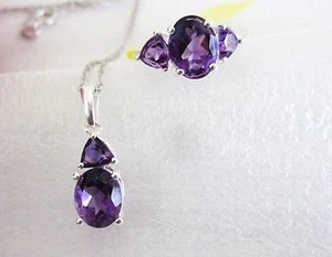 Amethyst Ring & Anhänger Set mit Kette / Ring Gr. 7 / 925 Sterling Silber / 4,7ct - Bild 1 von 5