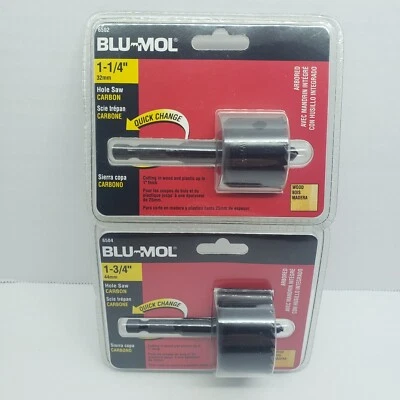Lote de 2 sierras perforadoras de acero al carbono Blu-Mol #6502 1-1/4" y #6504 1-3/4" Foto 1 de 2