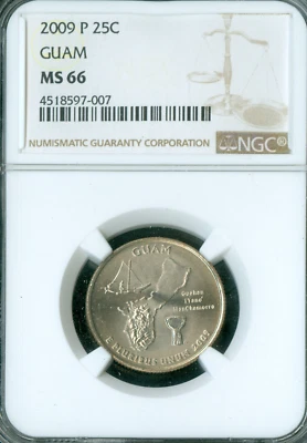 2009 P GUAM QUARTER NGC MS66 BUSINESS STRIKE 2ND FINEST LOW POP * - Image 1 of 4