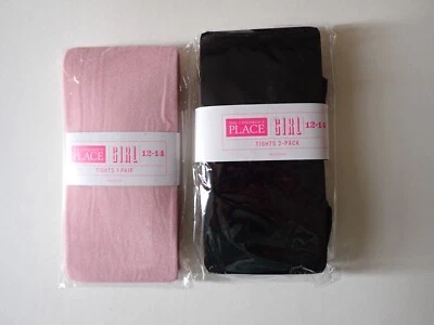 Girls New Children's Place Size 12-14 Tights Footed 3 Pairs Pink Glitter Black - Image 1 of 4